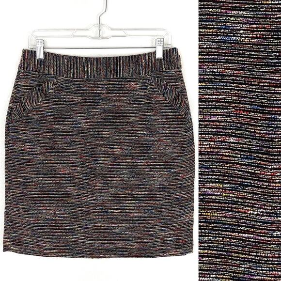 LOFT Tweed High Waist Short Skirt Pencil Straight Pockets Black Multi Color 6 - Picture 2 of 8